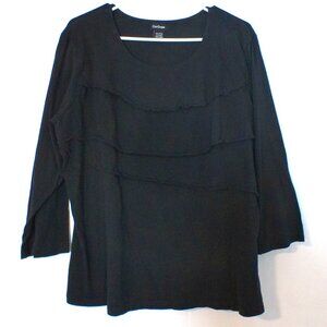 Citi Craze Black Ruffle Front Top Women’s XL 3/4 Sleeve Cotton